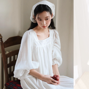 法式复古纯棉睡裙春秋季甜美公主宫廷风仙女睡衣女可外穿家居服