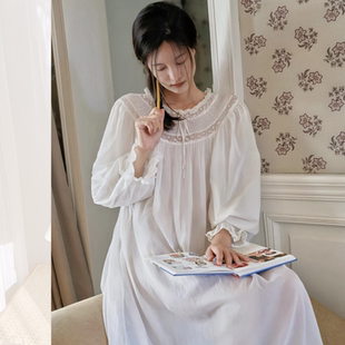 法式宫廷风纯棉仙女睡裙带胸垫家居服公主风高级感可外穿长袖睡衣