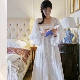 法式 睡衣 宫廷复古带胸垫仙女睡裙睡袍两件套新娘晨袍公主风春秋季