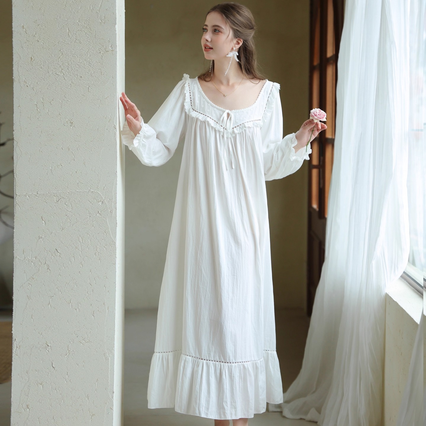 法式宫廷风睡裙女夏薄款长款长袖甜美公主风高级感睡衣少女家居服