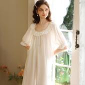 睡衣女夏家居服 宽松长款 法式 少女公主风睡裙甜美复古纯棉可爱短袖