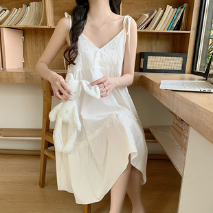 梭织棉睡衣女2025夏带胸垫甜美公主吊带睡裙纯棉日韩宽松家居服薄