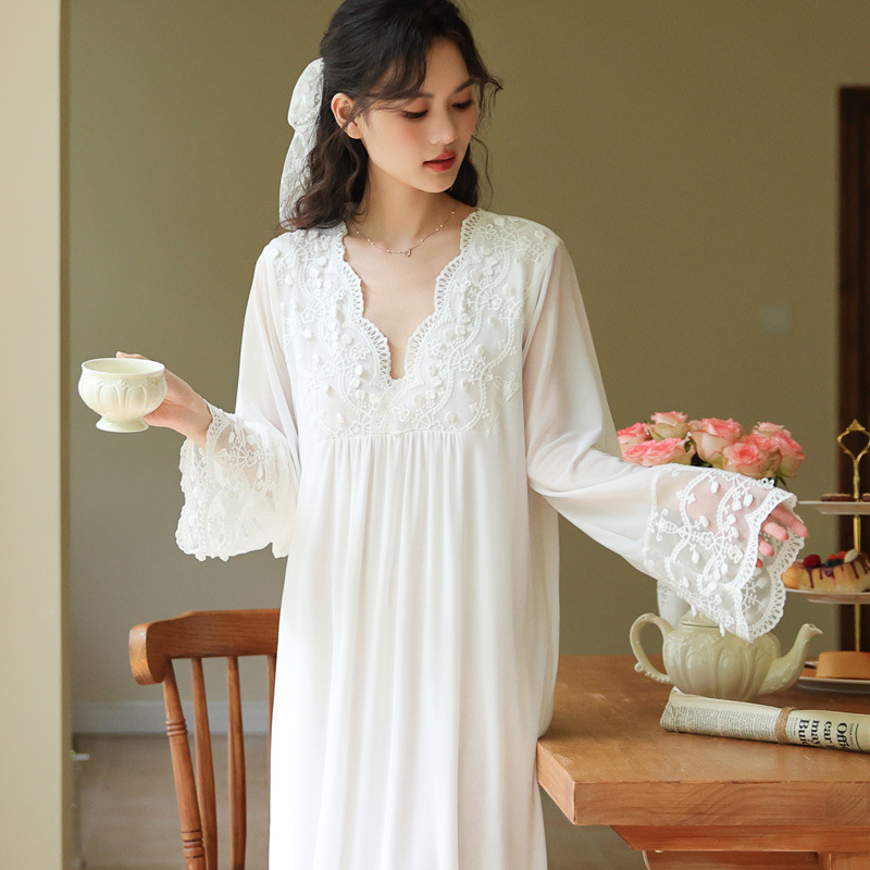 法式宫廷睡衣女2025春秋莫代尔网纱甜美公主纯欲风蕾丝公主家居服