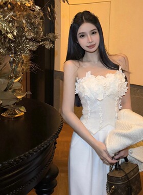 SHINESTING 纯欲风立体花瓣抹胸上衣女收腰显瘦露肩无袖背心