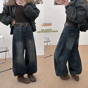 女宽松休闲弯刀牛仔裤 W005欧货2025冬季 高腰显瘦阔腿裤 时尚 潮 新款
