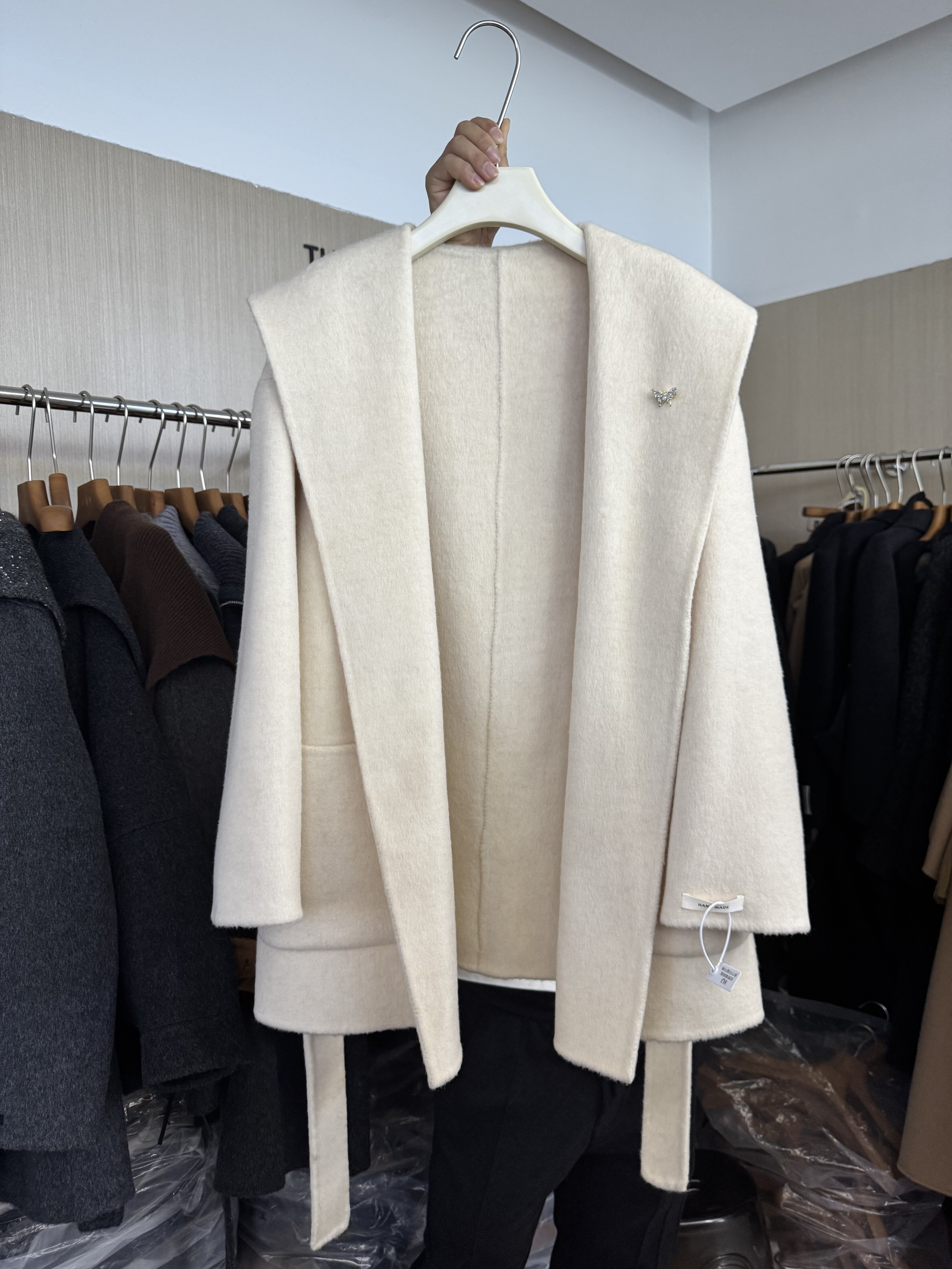 浴袍款设计感双面羊毛大衣女2025冬季新款小个子海军领毛呢外套潮