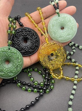 双面路路通平安扣吊坠仿玉琉璃平安项链福寿安康路路通毛衣链礼品