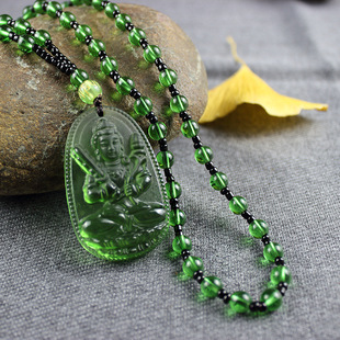 菠菜绿八大守护神项链十二生肖本命佛吊坠绿水晶男女寺院结缘饰品