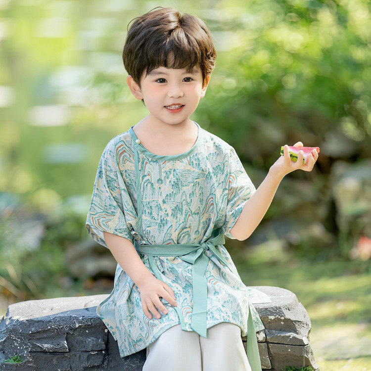 汉服男童明制短袖演出服装中国风超仙表演古风国学服2026新款唐装图片