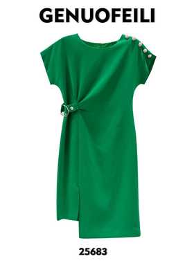 高定连衣裙不规则开叉设计师款中长裙通勤OL收腰显瘦裙子潮 25683