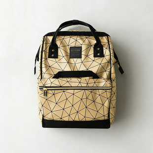 日本潮牌双肩包PU菱格大容量防水离家出走包男女学生书包电脑背包