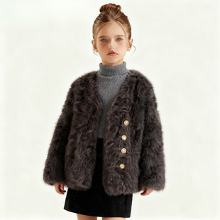 儿童皮草外套秋冬新款2025皮毛一体中大童短款女童毛毛大衣