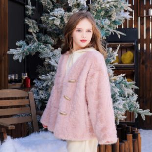 女童皮草外套冬2026新款母女亲子装儿童短款小湖羊皮毛一体毛毛衣