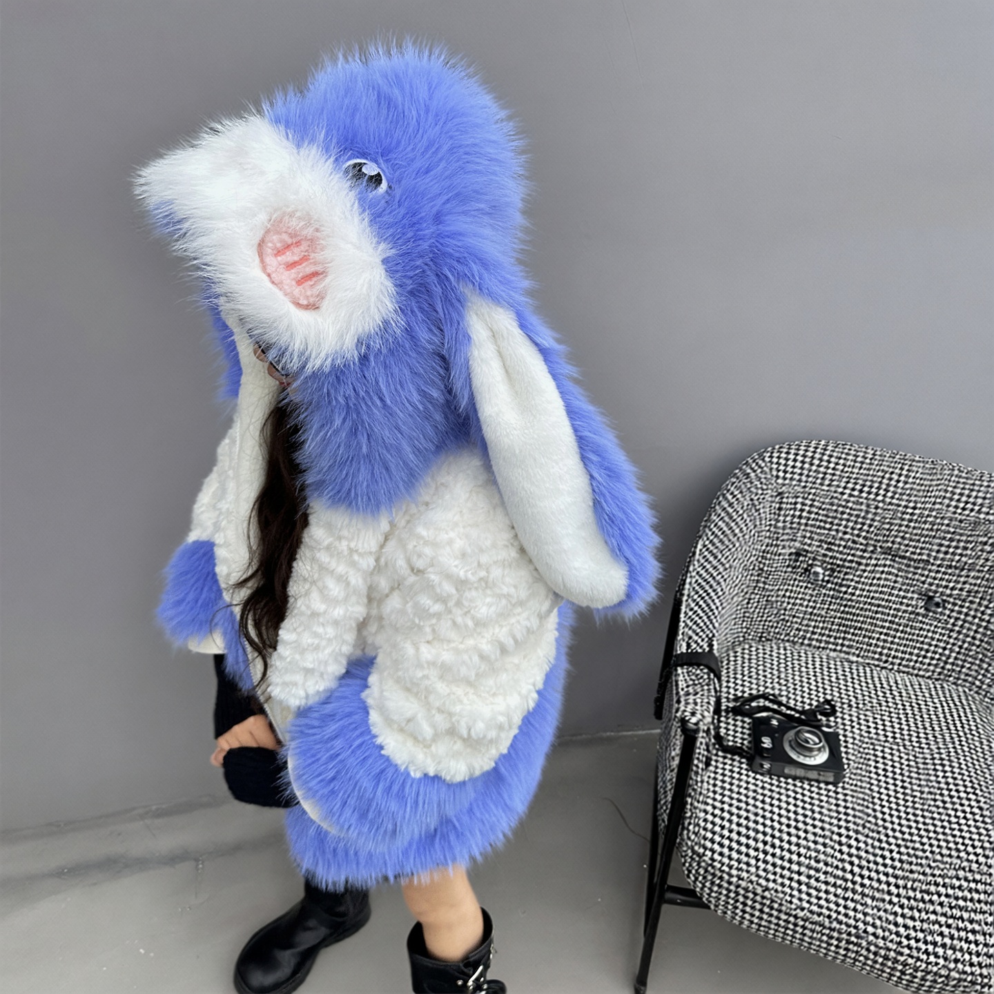 儿童皮草外套女冬季新款兔子棉服中小童加绒加厚棉袄宝宝毛毛上衣