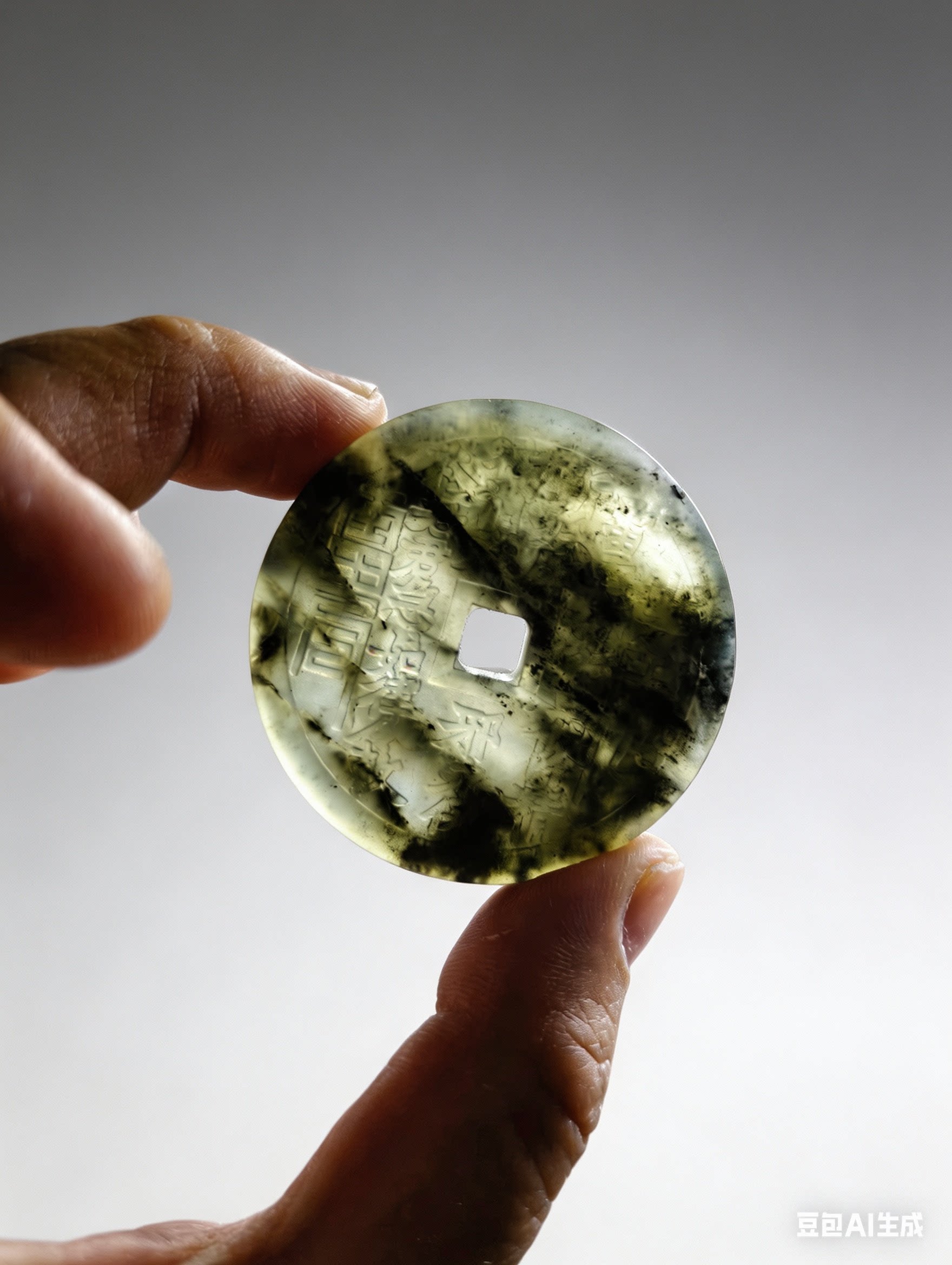 岫玉吊坠山鬼花钱吊坠水墨冰种颈饰车挂手链配饰平安护身