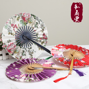 樱花等风车扇多色 扇子 和扇堂360度折扇 圆形头青竹女式