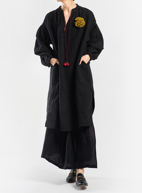 城市山民UrbanTribe2026春女式厚亚麻V领宽松套衫CF49294