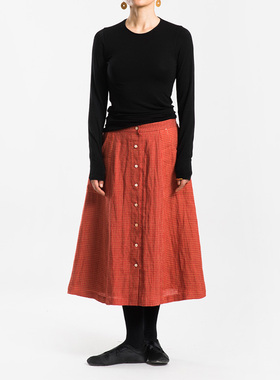 城市山民UrbanTribe女式亚麻色织格宽松半裙CF89156