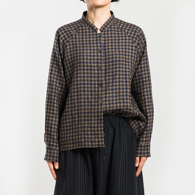 城市山民UrbanTribe女式亚麻色织格宽松衬衫CF39211