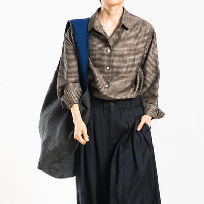 城市山民UrbanTribe2026春女式亚麻混纺色织格宽松衬衫CF39223