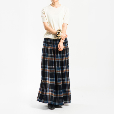 城市山民UrbanTribe2026春女式羊毛色织格拼接褶裙CF89196