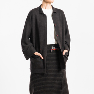 城市山民UrbanTribe女式羊毛色织手工扣宽松开衫CF39208