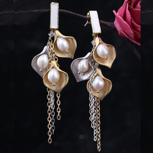天然珍珠耳环耳坠女纯银长款流苏韩国超仙气质复古民族风时尚个性