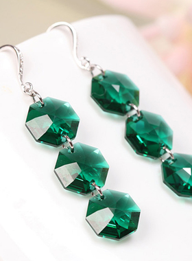 祖母绿墨绿色水晶耳环女首饰饰品