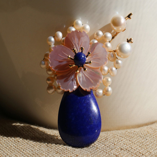 淡水珍珠青金石胸针胸花女别针日韩国配饰复古开衫气质外套大衣