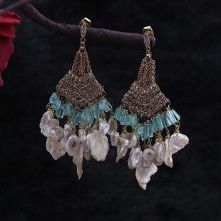 手工水晶天然淡水珍珠耳环女韩国长款流苏气质复古吊坠耳坠饰品