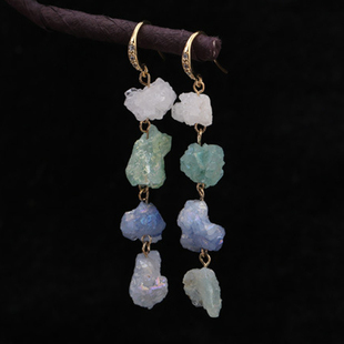 天然水晶耳环女纯银气质韩国个性百搭潮人长款吊坠简约日韩版耳坠