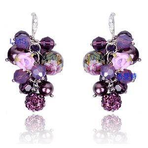 波西米亚宫廷复古长款流苏紫色珍珠水晶耳环女韩国纯银耳坠饰品