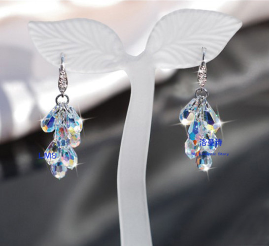 洛曼诗闪亮水滴水晶耳环女高级感轻奢纯银长款流苏气质时尚耳坠