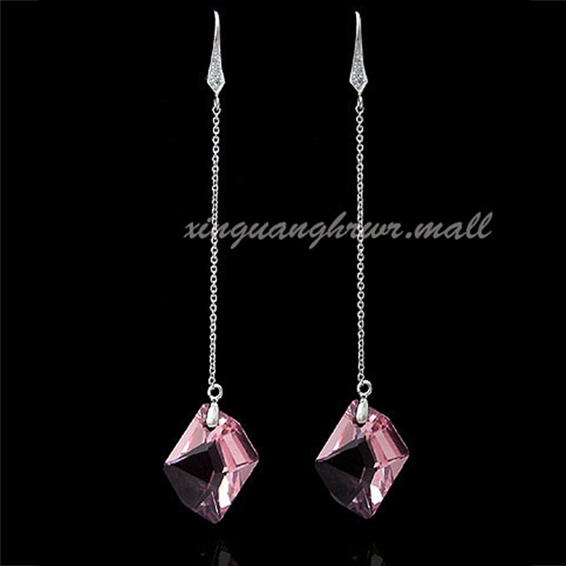 粉色粉晶水晶耳环女925银长款韩国百搭时尚气质简约耳坠耳饰品