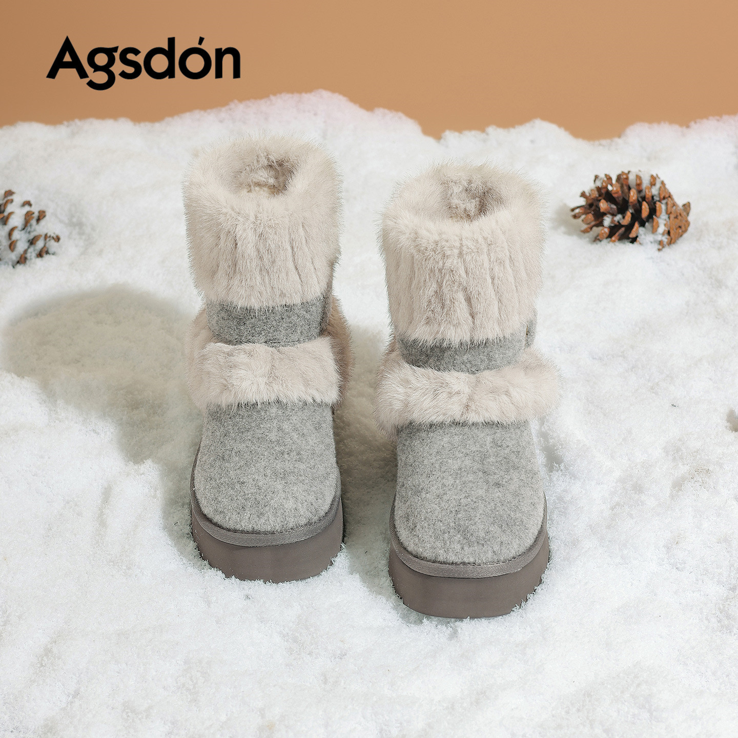 奥古狮登加绒雪地靴女鞋子新款冬季厚底时尚休闲短靴子毛毛绒棉鞋