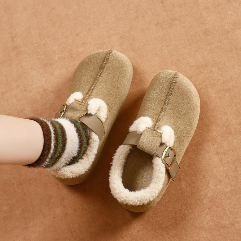 奥古狮登加绒勃肯鞋女2025新款秋冬季一脚蹬厚底毛毛绒棉鞋雪地靴