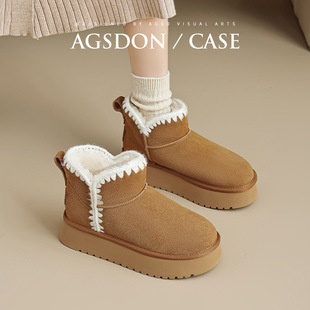 奥古狮登雪地靴子女鞋冬季加绒一脚蹬面包棉鞋子保暖厚底短筒靴