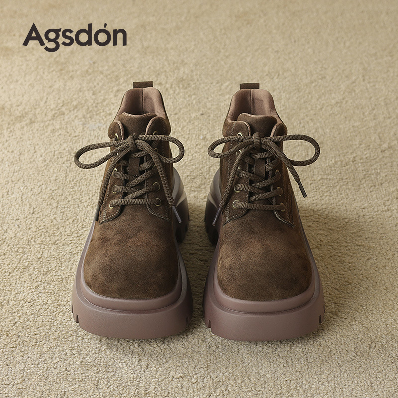 奥古狮登厚底马丁靴女2025新款冬季棕色短靴英伦风复古显瘦机车靴