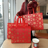 新款 店手提袋大容量礼品袋购物袋定制 红色福气满满腹膜无纺布服装