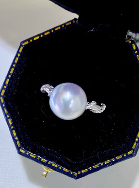 「J PRINCESS」18K金冷光海水澳白珍珠戒指9-10MM正圆高品质轻奢
