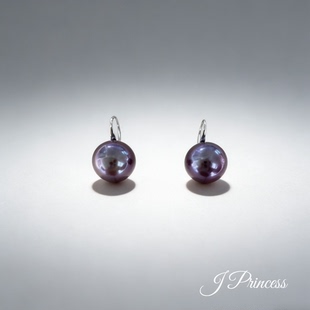 「紫珠夜影」浓郁紫珍珠耳环高跟鞋款天然淡水珍珠耳钉耳饰天然色