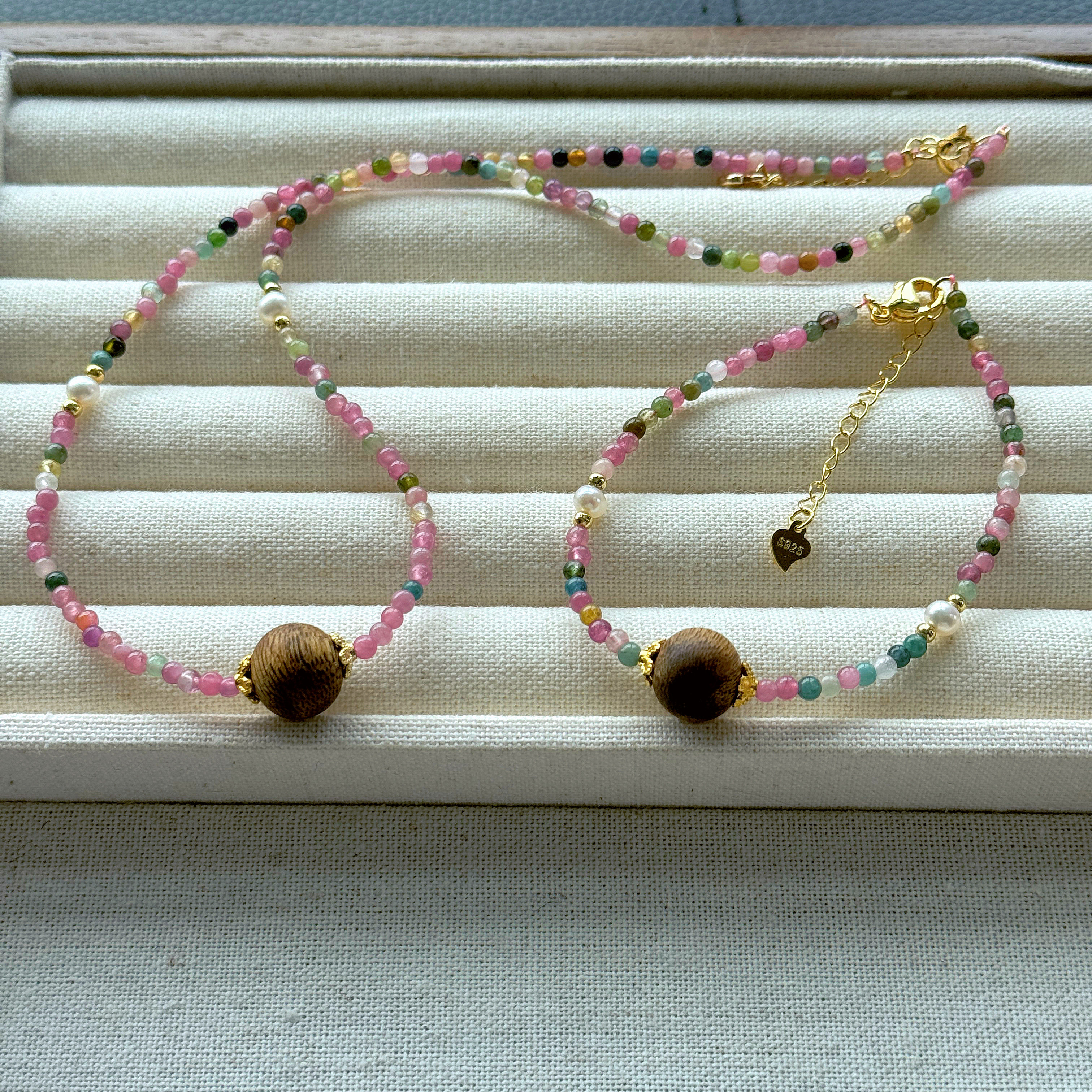 【彩虹碧玺】天然马卡龙碧玺小米珠项链手链搭配天然沉香套装
