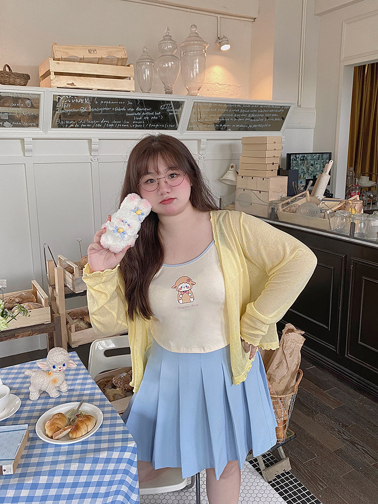 [2개에 10개 할인 3개에 20개 할인] 얇은 자외선 차단 니트 가디건 + 노화방지 프린트 조끼와 서스펜더 슬리밍 세트