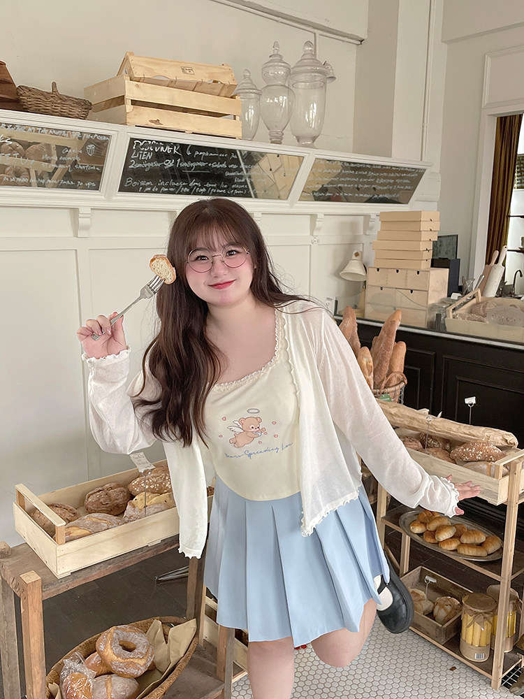 [2개에 10개 할인 3개에 20개 할인] 얇은 자외선 차단 니트 가디건 + 노화방지 프린트 조끼와 서스펜더 슬리밍 세트