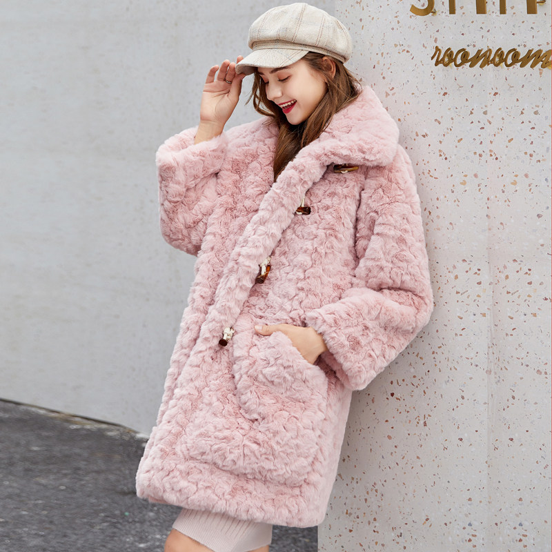 毛毛女立领可爱人造皮草中长外套