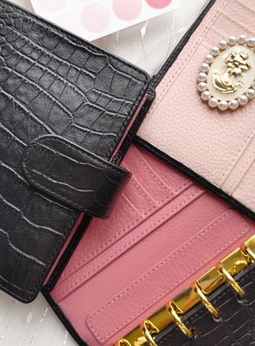 新鳄鱼纹牛皮A7Com pocket 活页手帐真皮钱包便携牛皮笔记记事本