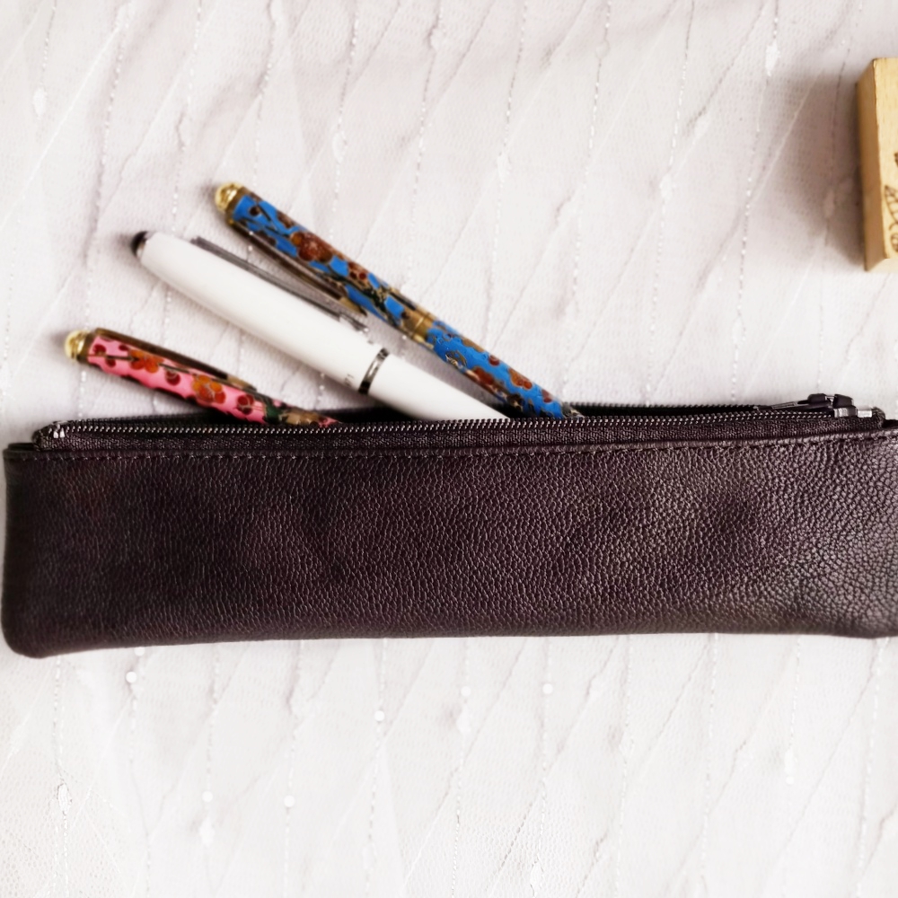 迷你真牛皮笔袋男女士钢笔收纳羊皮便携小容量鹿皮眉笔收纳文具袋