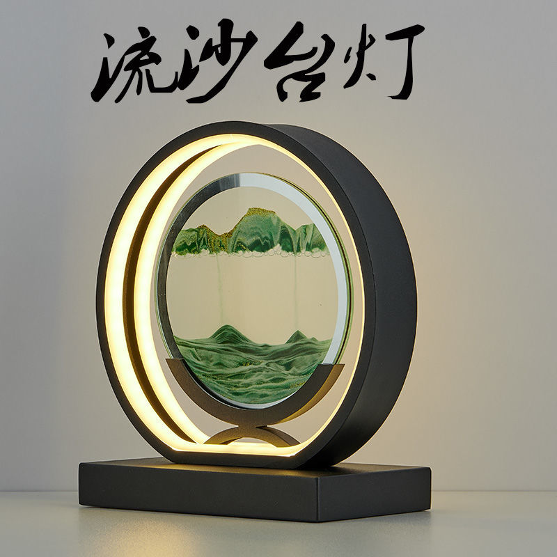 创意现代简约床头装饰艺术中国风玻璃3D百变流沙画LED台灯具卧室图片