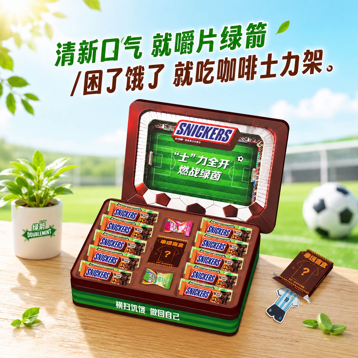 士力架咖啡味绿箭口香糖足球场限定铁盒237g盲盒铁盒款