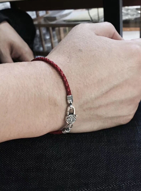 纯银复古饰品六字真言金刚杵手绳